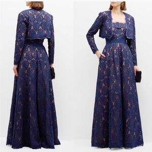 TADASHI SHOJI Strapless Corded Lace Gown & Jacket 2 pc sets